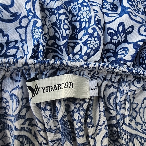 Yidarton Women Blue White Strapless Floral Off The Shoulder Maxi Dress Size L - Picture 13 of 13
